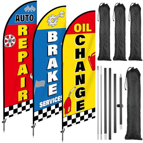 3 Pack Auto Repair Shop Feather Flag Automotive Service Brake Swooper Flag Oil Change Advertising...