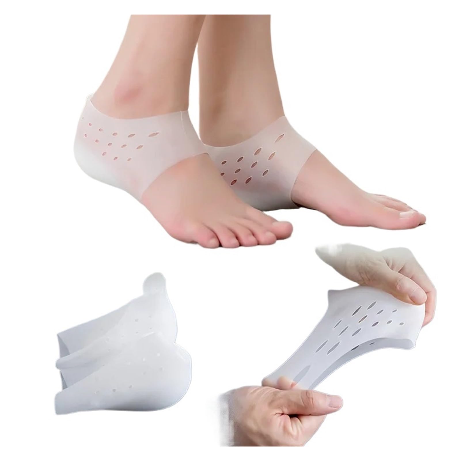 Calzini in Silicone con Aumento di Altezza Unisex da 5 cm Cuscinetti for Tallone in Gel Supporto for Ortopedico Cuscino for Tallone Solette Cuscinetto for Massaggio ai Piedi(White,5.0CM)