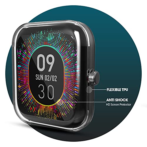 Image of Sounce Watch Case Compatible for Fire-Boltt Dazzle Tempered Glass Screen Protector,HD Clear Touch Sensitive Ultra Thin TPU Protective Cover - Transparent