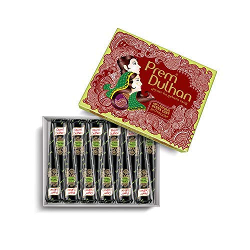 Image of Prem Dulhan Natural Henna Based Mehendi Cones 1 Box Pack of 12 Cones, Made from Natural Henna Leafs, Easy Application