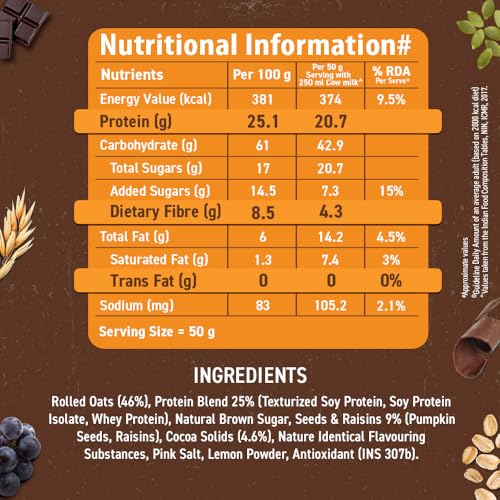 Image of Bagrry's 25g Protein Oats 750g | Dark Chocolate, Raisins & Pumpkin Seeds | Whey Protein & Plant Protein Blend | High Fibre Breakfast | Rolled Oats | No Refined Sugar | No Added Preservatives