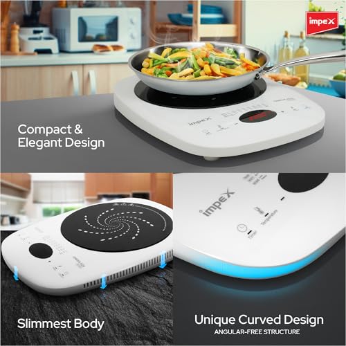 Image of Impex 2200 Watt Induction Cooktop With Full Touch Control | 4 hours Timer Function | Crystalline glass top | Overheat Protection & Auto Turn-Off | 2 Year Warranty | OMEGA H2A SL220 WHITE