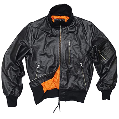 Campeggio Camo Outdoor Mil-Tec BW - Giacca in Pelle da Pilota Aviazione Tedesco, Uomo, Taglia: 56, Colore: Nero