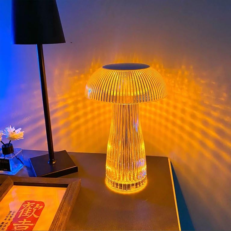 Image of XERGY Crystal Jellyfish Shape LED Table Lamp, Touch Control with Colors Changing and USB Rechargeable Night Light for Kids Nursery, Home Decor (Warm White, Cool White, Netural Light)