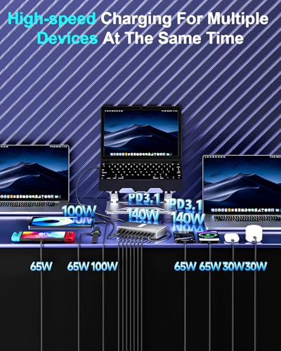 Image of 800W USB C Fast Charger Block, Multi-port USB Charging Station, GaN Ⅲ Double 140W PD PPS Port Fast Charging Station for Multiple Devices,Laptop Wall Charger Compatible with iPhone 17,iPad, MacBook etc