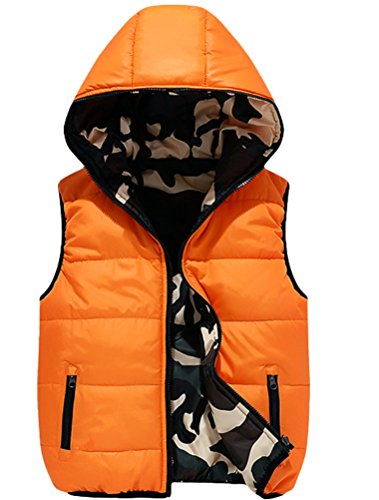 Mallimoda Boys' Lightweight Hooded Puffer Down Vest Jacket Waistcoat Double Side Wear Orange 4-5 Years