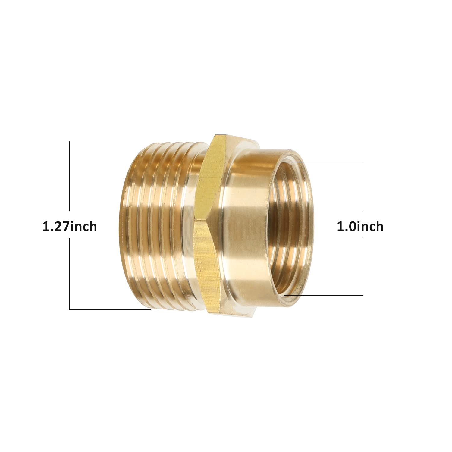 STYDDI Conector acoplador macho NPT de 3/4 pulgadas GHT x 1 pulgada, adaptador de conversión de manguera de jardín de latón, rosca de manguera de jardín a rosca macho NPT de 1 pulgada