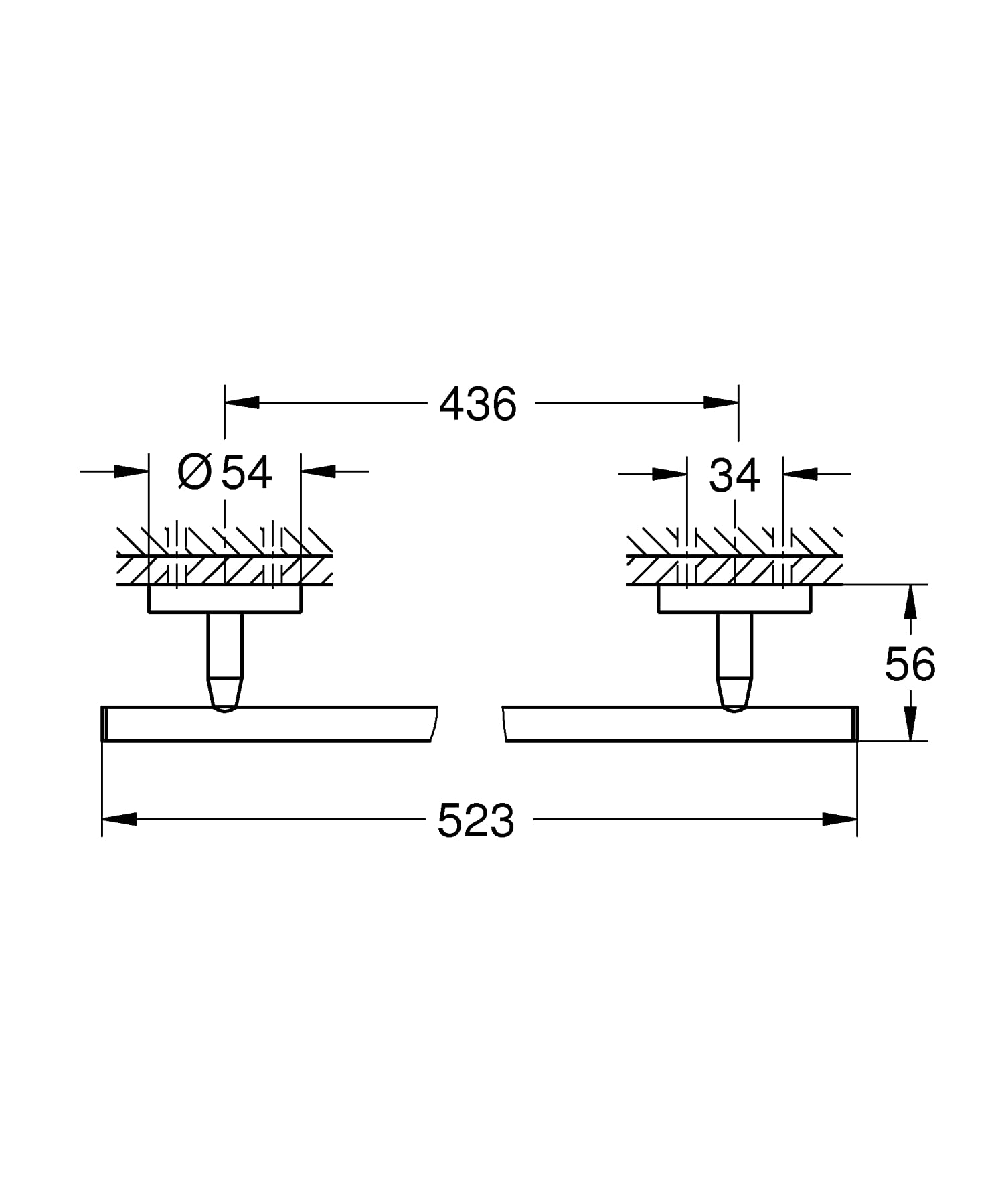 GROHE QuickFix Start Cosmopolitan, Portasciugamani Metallo, Fissaggio nascosto, Viti e tasselli inclusi, Facile da montare con GROHE QuickGlue, Misura 522 mm, Cromo, 41166000