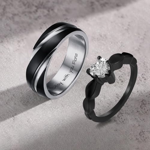 Personalized Couple Rings Promise Rings for Him and Her Custom Ring Set Wedding Bands Engagement Rings for Couples 2 PCS4