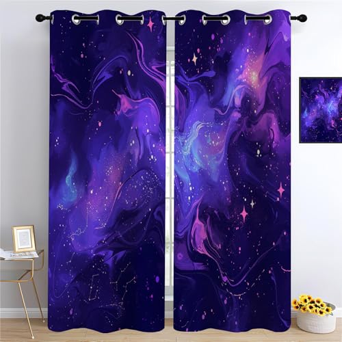 YUEAHOL Cortinas Infantiles 3D Burbujas de Ondas Azules Arte Abstracto Cortinas Opacas 2 Piezas Cortinas Termicas Aislantes Frio y Calor Cortina con Ojales, Salon, Habitacion Juvenil, 220 x 215 cm