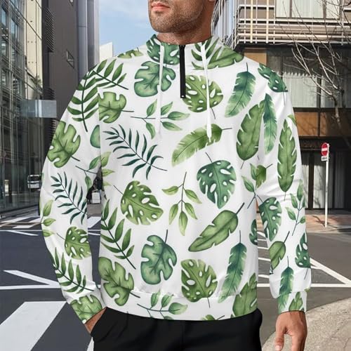 Leaf Print Fall Men's Casual Long Sleeve Hooded Zip Up Pullover Sweatshirt2