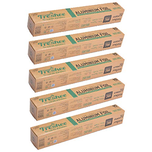 Image of Freshee 15m Heavy Duty Aluminium Silver Kitchen Foil Roll Paper Pack of 5| 18 Micron Thick Disposable Food wrap for Food Parcels