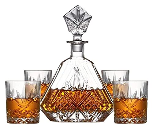 KEKEYANG Carafe Dessin de Whisky Decanter Wine Decanter Whisky Decanter et Lunettes Set,Bourbon,Liqueur, 5 pièces,100% Cristal avec boîte-Cadeau, Solide et Stable Carafe de Whisky