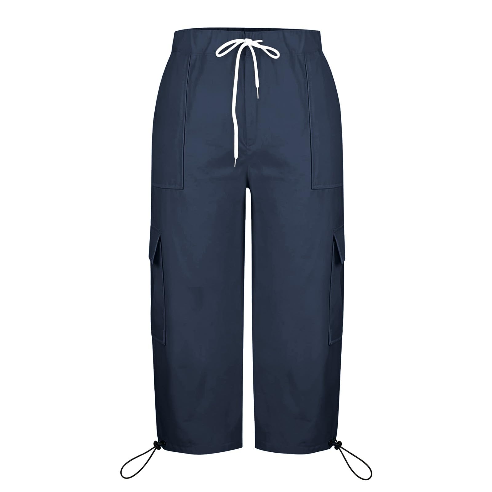Pantaloni capri da donna in morbido cotone, pantaloni cargo con tasche e | Pantaloni estivi in mussola per il tempo libero, traspiranti e leggeri, casual, da lavoro, da trekking, tinta unita
