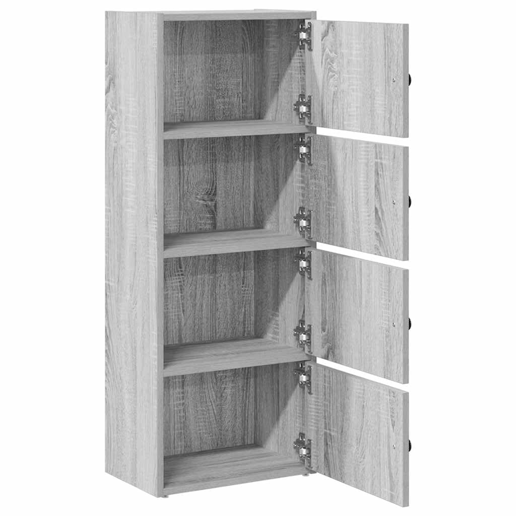 Librería estrecha alta gris Sonoma 40x24x102 cm madera con puerta para organizar libros en sala de estar