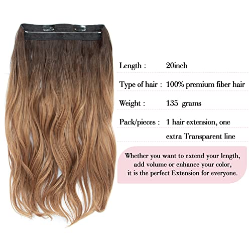 Invisible Wire Hair Extensions Hair Pieces for Women Natural Wavy Hair Extension Synthetic Hairpieces 20 Inch Caramelo with Dark Root Hair Extension (Caramelo with dark root) - Image 2
