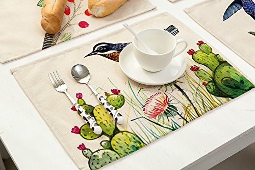 Cotton Linen Placemats Birds Painting Design Place Mats Home Decoration For Dinner Table,Indoor Outdoor Kitchen Table Mats Set Of 6 (Bird) #TOP4