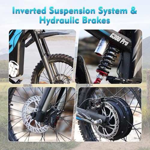 HAPPYRUN Electric Dirt Bike 6500W Peak Motor 72V 30Ah Battery Electric Bike for Adults 50MPH Top Speed 70+ Mile Range Ebike Hydraulic Brakes Electric Motocycle G300pro
