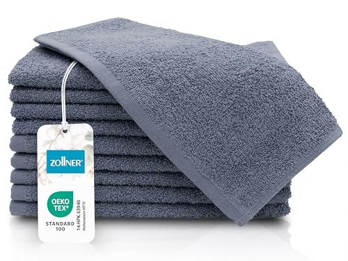 ZOLLNER Set de 10 Serviettes pour invités - Petites Serviettes moelleuses en 30x50 cm - lavables jusqu'à 60°C - Coton - en Gris - qualité hôtelière -...