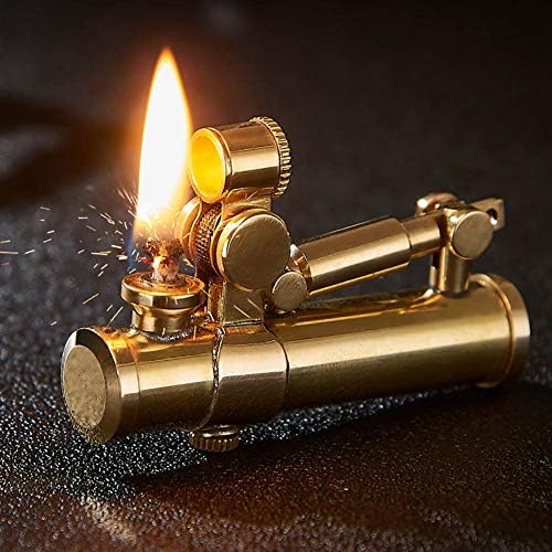 Vintage Antique Lighter,Cool Lighters for Smoking,Reusable Trench Kerosene Cigarette Lighter,Handmade Brass Lighter for Men Dad Husband (Gloden)