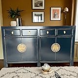 OPIUM OUTLET Mueble chino Asia Cómoda aparador aparador buffet armario de boda vintage estilo colonial shabby chic (azul medianoche)