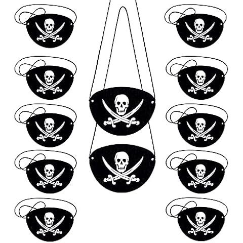 12PCS 24PCS Pirate Eye Patches Black Felt One Eye Skull Captain Eye Patches for Halloween Christmas Pirate Theme Party (12 PCS) Cover