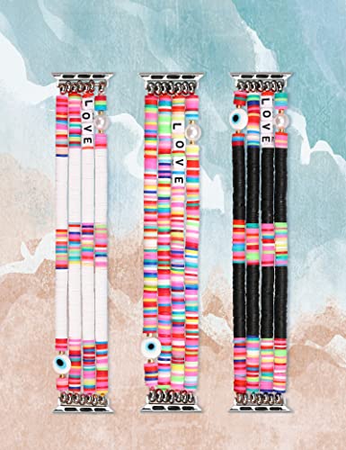 Toyouths Heishi Beaded Bracelet Compatible With Apple Watch Band Cute Stretch Girl Women Beach Surfer Stackable Clay Preppy Jewelry Band For Iwatch 41/40/38Mm Series Se 8 7 6 5 4 3 2 1, M #TOP2