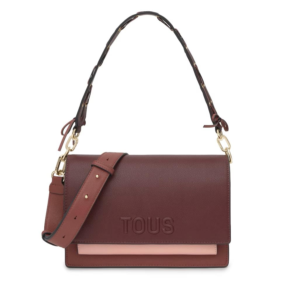 TOUS Bandolera Mediana Audree Saffiano Burdeos – Bolso Mujer con Solapa Magnética y Doble Asa | Ref. 2002358221