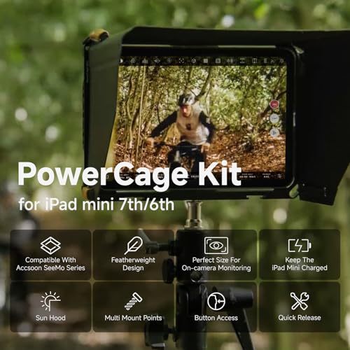 Image of Accsoon PowerCage Mini Cage for iPad mini 6 /7(A17 Pro) with NP-F Battery Plate Adapter Keep iPad Charged, iPad Video Stabilizer with Sunhood, Use SeeMo 4K /CineView for Video Monitoring /Livestreaming