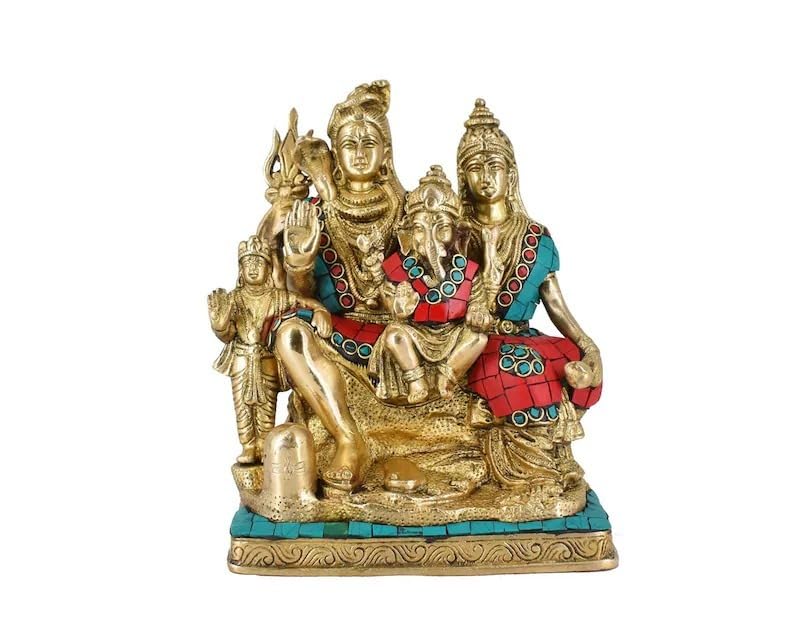 Image of Shiv Parivar 8 Inches Lord Shiva Parvati Kartikeya and Ganesha Murti Shiv Family Parivar Idol Statue for Home Decor 3.6kg (Design 7)