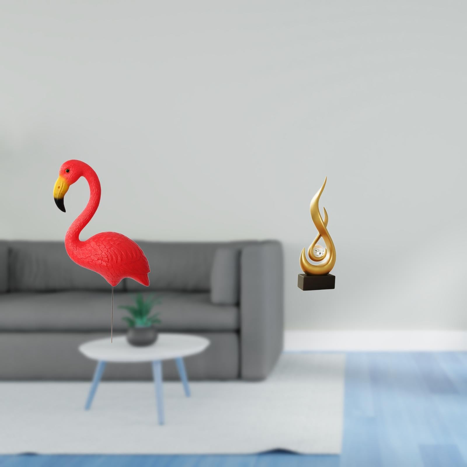 Enakshi® Flamingo Fairy Garden Sculpture with Abstract Fire Flame Design for Holiday Spring Yard Art and Modern Indoor Cabinet Ornament Decor-image-16