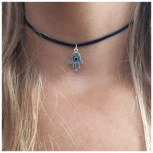 Inilbran Boho Colgante De Palma Collar De Mano Hamsa Cadena De Ojo Malvado Collar De Gargantilla De Terciopelo Cuerda Hamsa Collar De Clavícula De La Joyería Para Las Mujeres Y Las Niñas Cover