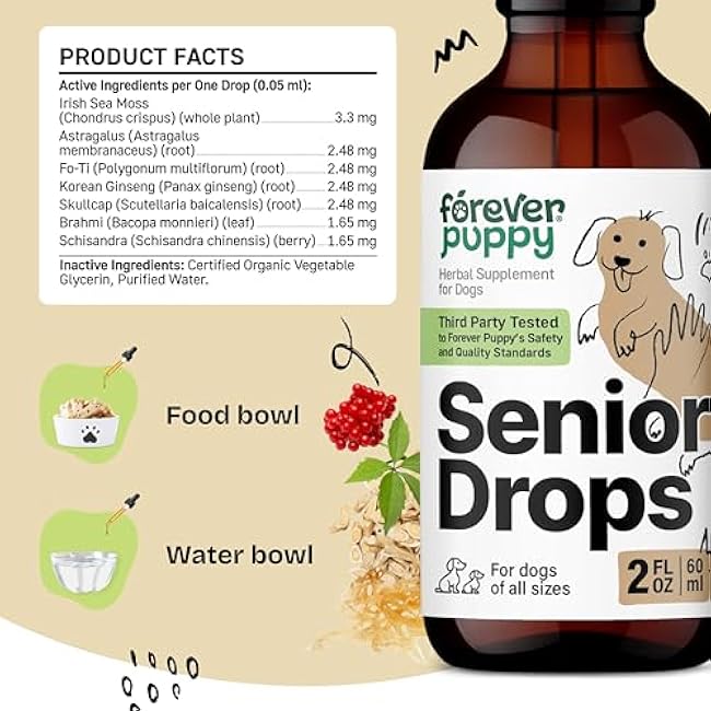 Forever Puppy Senior Dogs Drops - Immune & Brain Support Complex for Elderly Dogs of All Breeds & Sizes - Vitamins and Supplements for Older Pets - Food Supplements - 2 oz-nmFUHB2r
