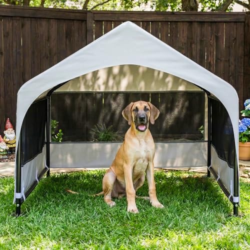 Suddus Dog House Outdoor Extra Large Dog Tent Outside Dog Shade Shelter with Three-Sided Breathable Mesh Windows Sun Rain Cover for Pet Dogs 48 D x 48 W x 39 H