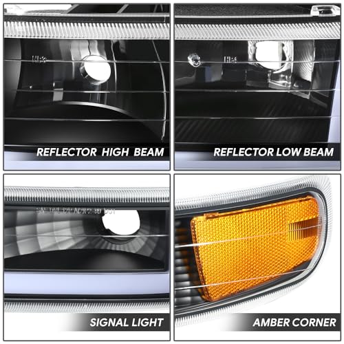 Image of DNA MOTORING Pair of Headlights Clear Lens, Amber Reflector Halogen /LED Compatible With 1999-2002 Silverado 1500 /1999-2002 Silverado /2001-2002 Silverado 2500 HD, HL-SSLB-CSIL99-4P-BK-AM