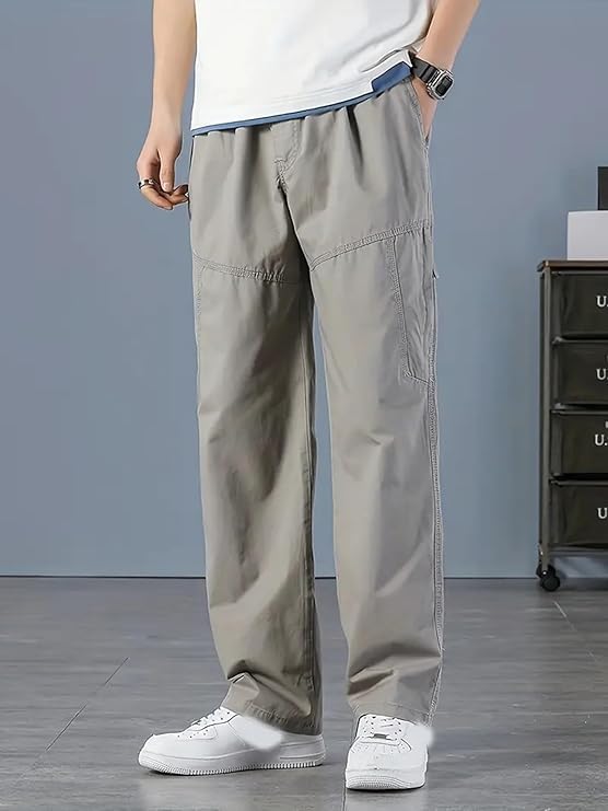 Image of Men Cargo Pants 100% Cotton | Relaxed Fit Utility Cargos for Men with 6 Pockets | Breathable Durable Fabric | Casual Streetwear Travel & Outdoor Pants
