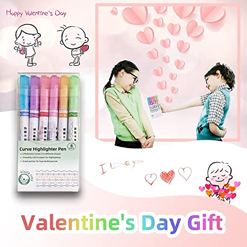 Image of PXBQ Curve Highlighter Pen and Pens No Bleed Mild Soft Chisel Tip Pastel Highlighters Marker Pens for Journaling Note Taking School Stationary Multicolor (6 Pcs Curve Highlighter)