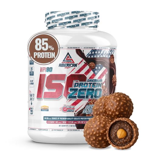 AS American Suplement | Premium Iso Zero 2 kg | Proteína de Suero de Leche | Ayuda a Aumentar tu Masa Muscular | Bajo en Carbohidratos | 0% Azúcares… (2 kg, Bombón Choco Avellana)