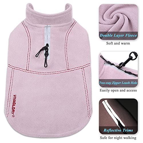 VIVAGLORY Softpad Wintermantel Hund, Hundemantel Fleecemantel Hund, Fleecejacke mit Bauchschutz, Fleece Reflektierend Verstellbar Softshell, M, Rosa
