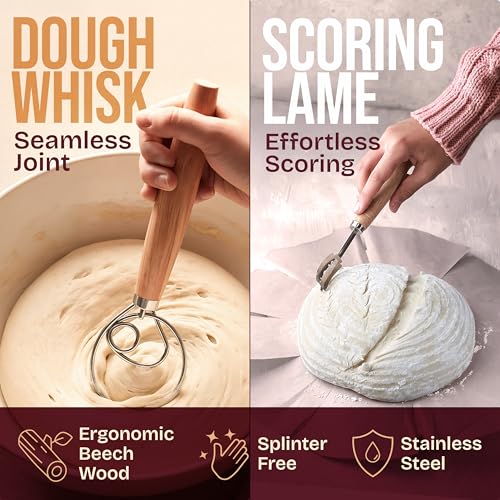 Image of Superbaking Banneton Bread Proofing Basket Set with Silicone Dough Sling, 9 inch Splinter-Free Proofing Basket, Non-Stick Dutch Oven Liner, Sourdough Starter Kit, Sourdough Bread Baking Supplies & Tools