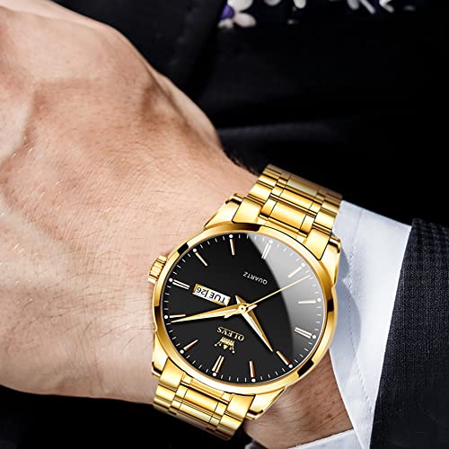 Image of OLEVS Watches for Men Business Dress Diamond Analog Quartz Big Face Luxury Classic Stainless Steel Waterproof Luminous Two Tone Wristwatch