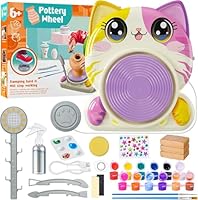 Alckijy Töpferset für Kinder – Elektrische Mini-Töpferscheibe mit Ton, Farben, Werkzeug & Schürze – Kreatives DIY Keramik-Bastelset ab 6 Jahren im Katzendesign – Geschenkidee für Mädchen & Jungen