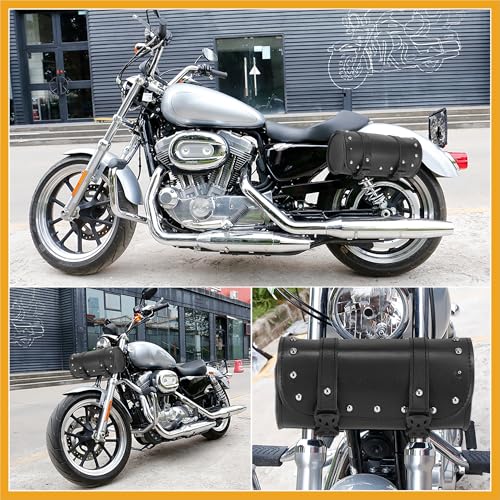 Alforja universal para motocicleta, bolsa impermeable de cuero sintético negro para manillar, 21 x 10 cm, con hebilla y correas ajustables miniatura 2