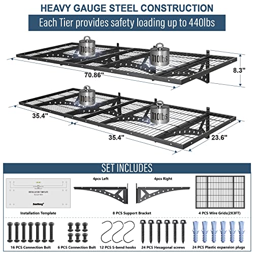 Sanhang 2-Pack 2X6Ft Garage Storage Rack, Suitable For Garage, Storage Room Wall-Mounted Storage Shelf, Black #TOP3