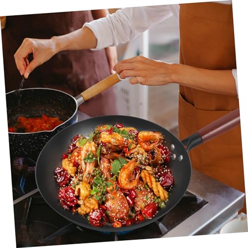 Wok chino antiadherente con mango de madera redondo miniatura 5