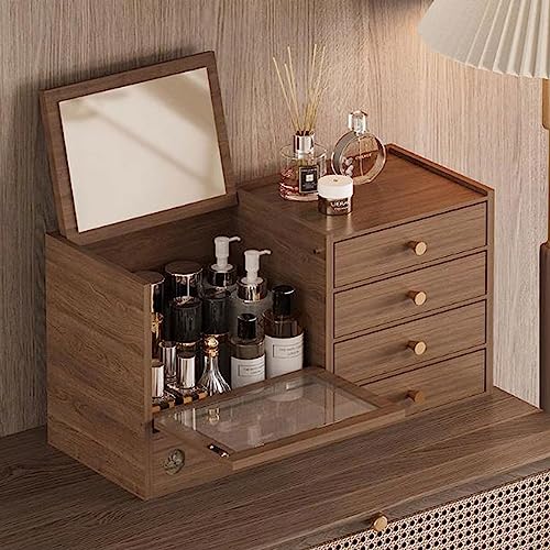 Boîte de maquillage en bois massif robuste à 4 tiroirs secrets - 5