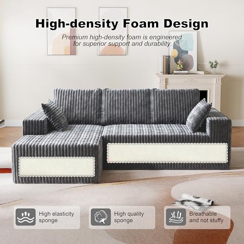 Image of 95 inch Modular Sectional Sofa - Memory Foam Sectional Couches with Deep Seat and Side Pockets,Modular Sofa Couches L-Shape Couch with Chaise, Boneless couches for living room(Gray, 95 inch+Left Chaise)