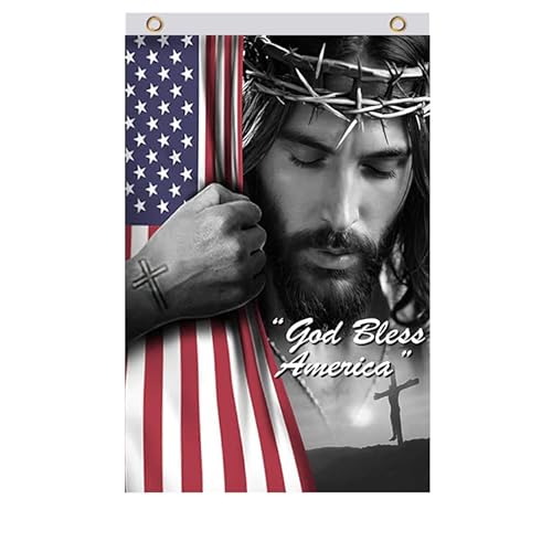 LUIVU 3’x5’ Jesus Flag with 2 Brass Grommets - God Bless America - One Nation Under God - Decorations Patriotic God Flag Banner - Christian Jesus American Flags for Outside or Inside