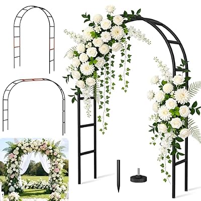 Fecita Thickened Rustproof Garden Arch Metal Trellis for Climbing Plants Outdoor, Wedding Arch Garden Arbor Frame Archway 4.9 x8.1 or 7.9 x6.7Ft Flower Arches for Bridal Party Decoration (Black)