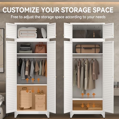 Metal Armoire Wardrobe Closet, 86" Tall Wardrobe Armoire with Hanging Rod, Almirah for Clothes with Doors, 18" D x 32" W x 86" H, White, Assemble Required, Shipped in Two Packages - Image 5